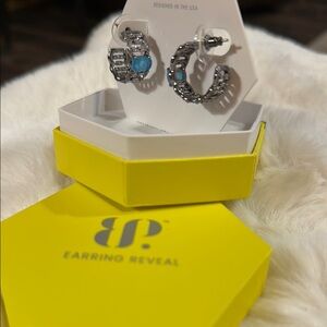 Earring Reveal Silver and Blue Hoop Earrings